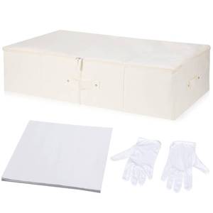 lot 12206 image: Wedding Dress Preservation Box Kit Dress Storage Box with 1 Microfiber Gloves and 100 Sheets Acid Free Tissue Paper for Storage Wedding Clothing Gown(28 x 15.7 x 7 Inch,Beige, White)