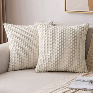 lot 12217 image: MIULEE Throw Pillow Covers Soft Corduroy Decorative Set of 2 Boho Striped Pillow Covers Pillowcases Farmhouse Home Decor for Spring Couch Bed Sofa Living Room 16x16 Inch Cream White