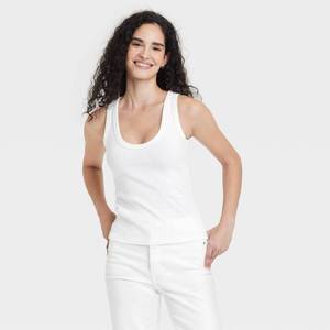 lot 12226 image: Womens Slim Fit Tank Top - Universal Thread� White S Heavyweight Cotton Blend, Fitted Scoopneck, Sleeveless Pullover, At Hip Length