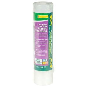 lot 12230 image: Duck Brand Clear Plastic Sheeting with Pre-taped Top Edge 63 in. x 236 in.