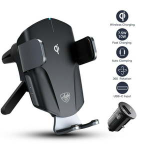 lot 12298 image: Auto Drive Silver Vent Mount Wireless Charger Auto-Clamping Compatible with Qi-Enabled Phones