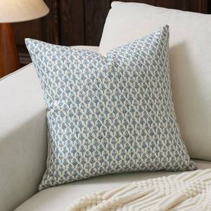 lot 12326 image: FIOUOVO Floral Pillow Covers 18x18 Pillow Cover Block Print Couch Pillows for Living Room Decorative Neutral Accent Throw Pillow Covers, 1PC, Aqua Blue