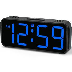 lot 12327 image: Peakeep Small Digital Alarm Clock Plug in for Bedrooms Bedside, Tiny Electric Clock Large Big Numbers Display with Battery Backup for Desk Table, 6 Dimmers, 5 Adjustable Alarm Volumes (Blue)