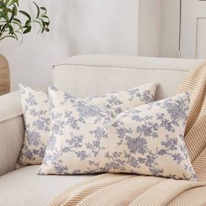 lot 12336 image: YZJZEDS 100percent Cotton French Pastoral Lumbar Throw Pillow Covers Set of 2, 12x20 Inch Blue Farmhouse Decorative Cushion Covers for Sofa Bed Living Room Home Decor