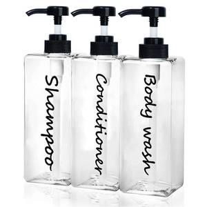lot 12345 image: Shampoo Dispenser - Refillable Shampoo and Conditioner Bottles (Clear, Set of 3, 21oz) - Modern Shampoo Bottles for Shower Soap - Empty Shampoo Conditioner Body Wash Dispenser Set - for Bathroom
