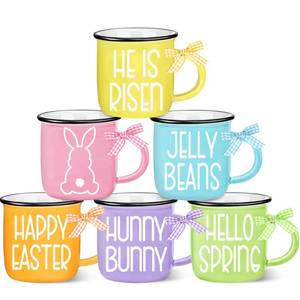 lot 12354 image: Suttmin 6 Pcs 4th of July Mini Coffee Mugs Patriotic Independence Day Tiered Tray Decor Farmhouse Mini Coffee Cups with Ribbons Centerpieces for Housewarming Gifts (Retro Star)(Spring)