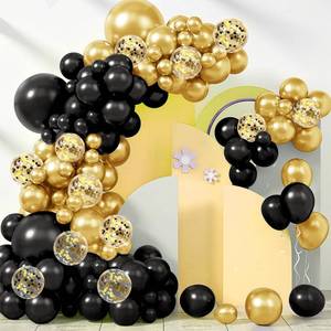 lot 16027 image: 142 Pieces Black and Gold Balloon Garland Arch Kit Black and Gold Confetti Latex Balloons Black and Gold Party Decorations