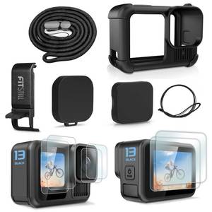lot 16030 image: FiTSTILL Black Silicone Sleeve Rubber Protective Case Only Applicable to Go Pro Hero 13 Black Standard Lens,Battery Side CoverandScreen Protectorsand Lens CapsandLanyard for Hero13 Black Accessories Kit