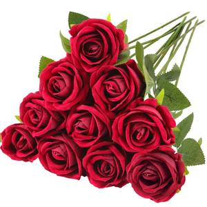 lot 16035 image: NandT NIETING Artificial Silk Roses Flowers with Long Stem, 10pcs Realistic Roses for DIY Bouquet, Lifelike Fake Rose Bulk for Home Wedding Party Gift Decoration, Red