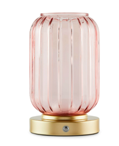 lot 6428 image: USB LED Table Lamp with Pink Glass Shade