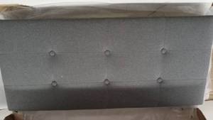 lot 4278 image: Gray Tufted Upholstered Headboard with Wood Slats
