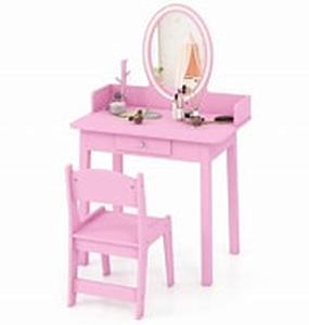 lot 4307 image: Pink Wooden Childrens Vanity with Round Mirror Components