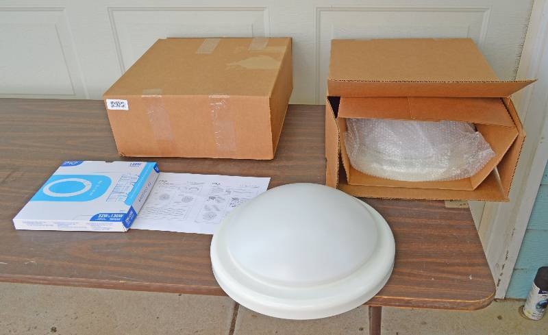 lot 4038 image: Lot of 2 New in Box White Light Fixture with Fluorescent Bulb - 13.5 Diameter