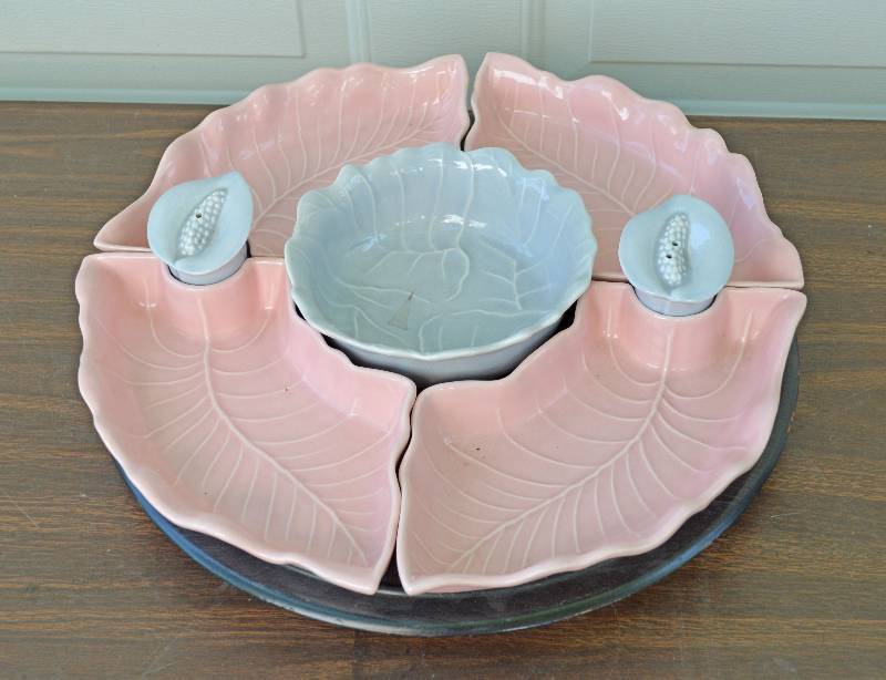 lot 4045 image: Ceramic RelishSnack Tray on Lazy Susan - Made in USA