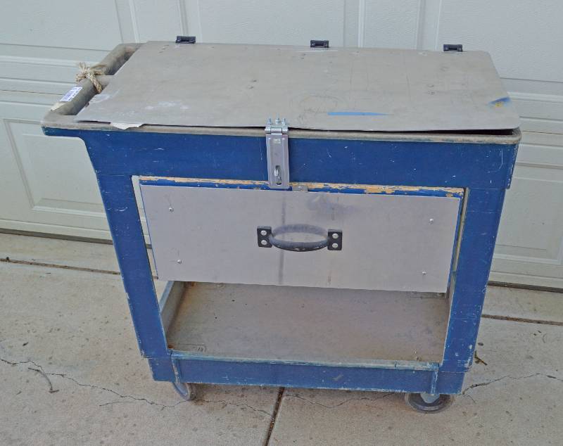 lot 4054 image: Plastic Tool Cart with Aluminum Lid and Drawer Added