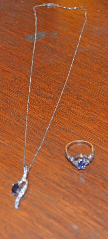 lot 4106 image: .925 Silver Necklace and Ring with Blue Stones - Beautiful