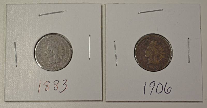lot 4066 image: Lot of 2 Indian Head Cents - 1883 and 1906