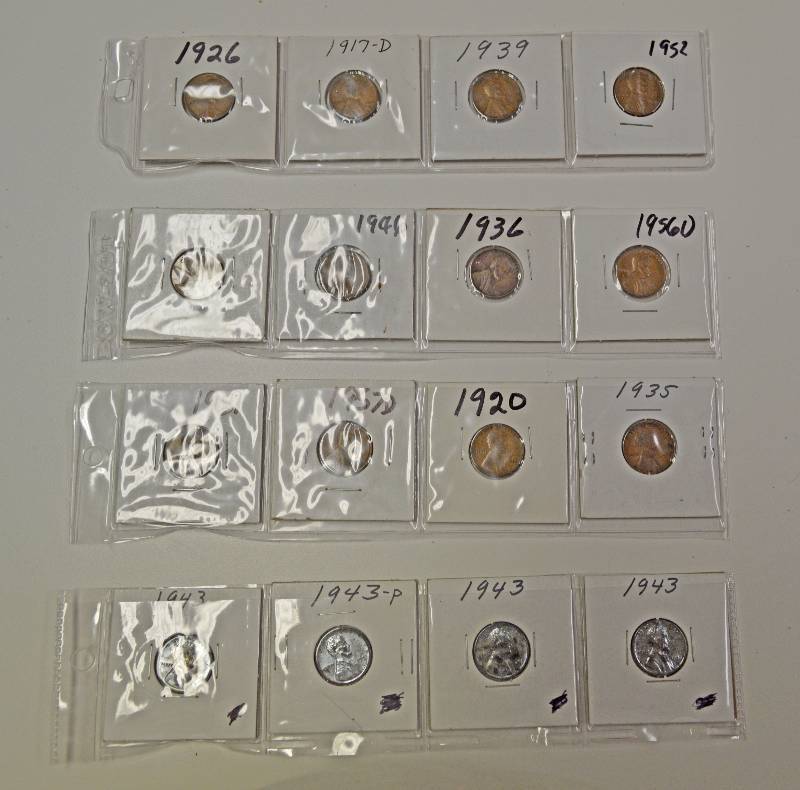 lot 4067 image: 4 Cords of 4 Wheat Pennies - 1 Card is Steel War Pennies
