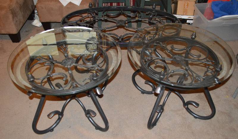 lot 4136 image: Lot of 2 Glass top End Tables and Cocktail Table Base- Wow