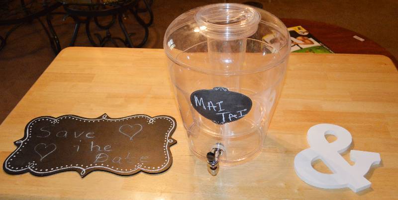 lot 4138 image: Drink Dispenser, Chalkboard, and & Sign- Wow