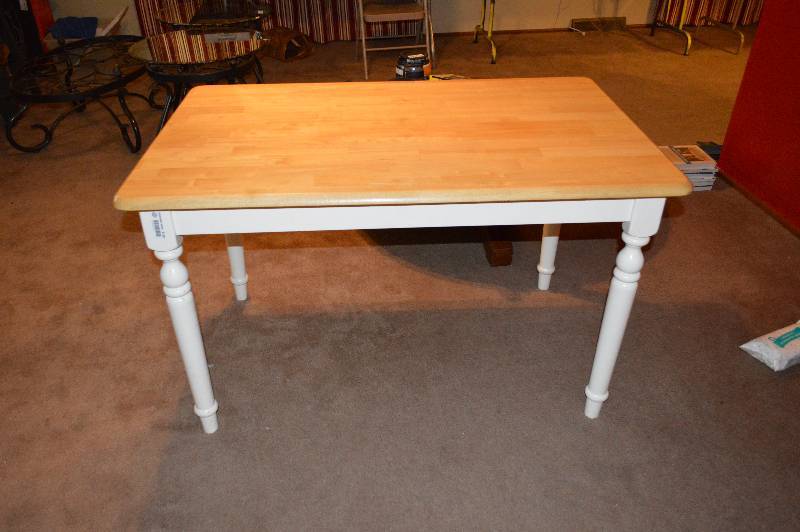 lot 4139 image: Dinning Table w White Legs and Natural Oak Top- 48 x 30- Take a Look