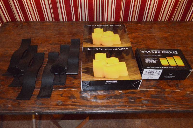 lot 4146 image: Pair of Candle Holders and 3 Boxes of Flameless Candles- Take a Look