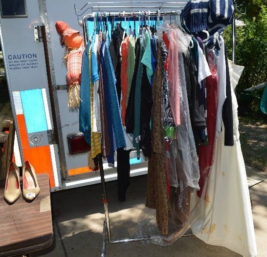 lot 4183 image: Lot of Womens Clothing- Wedding Dress, Shoes (Rack Not Included)- Cool