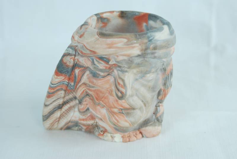 lot 2031 image: Pretty, Marbled, Carved from stone () Native American Chief Head Small Vase - See pictures