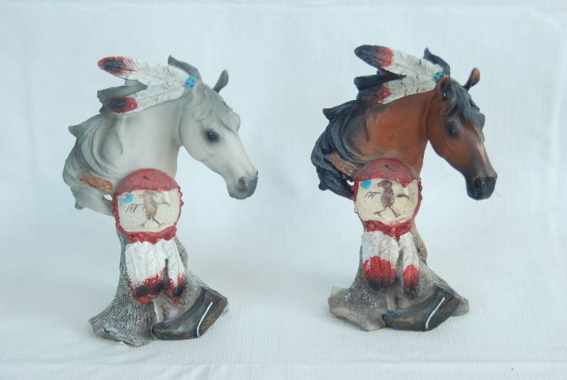 lot 2059 image: Lot of 2 Native American Indian Horse Head Figurines - Nice