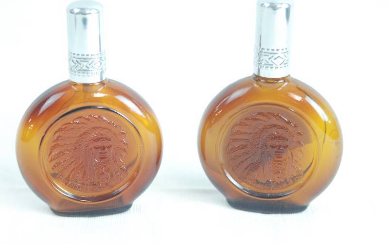 lot 2402 image: Lot of 2 STETSON Cologne Bottles Featuring Native American Indian Chiefs - Collectible