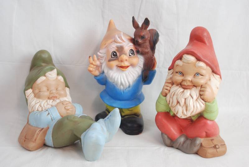 lot 2406 image: Lot of 3 Ceramic Gnomes - Cute and in Great Condition Almost 9  tall