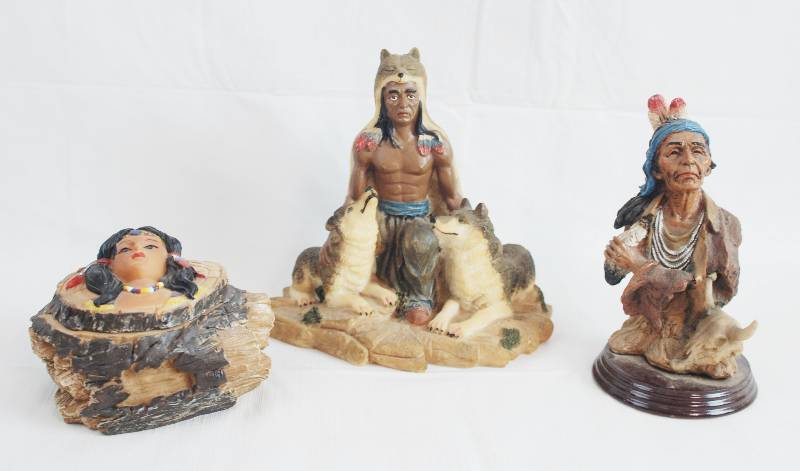 lot 2407 image: Lot of 3 Native American Figurines - Very Unique -  one is a princess trinket box