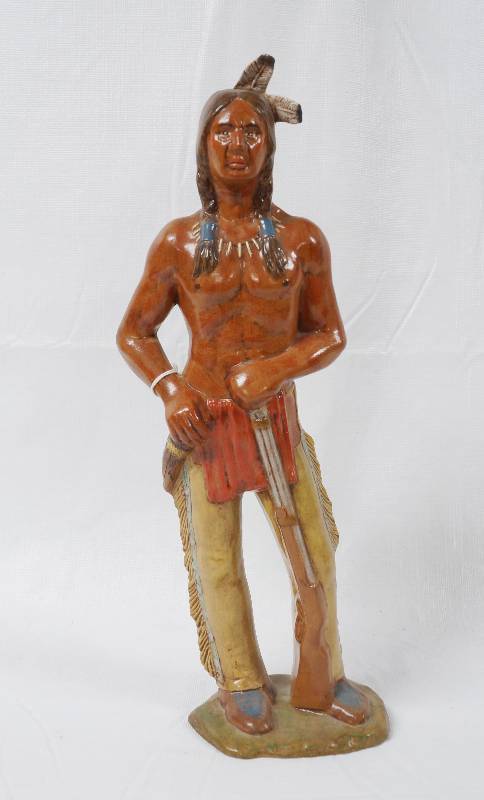 lot 2390 image: Tall Native American Indian Chief Statue - Great Condition - Larger than pictures look