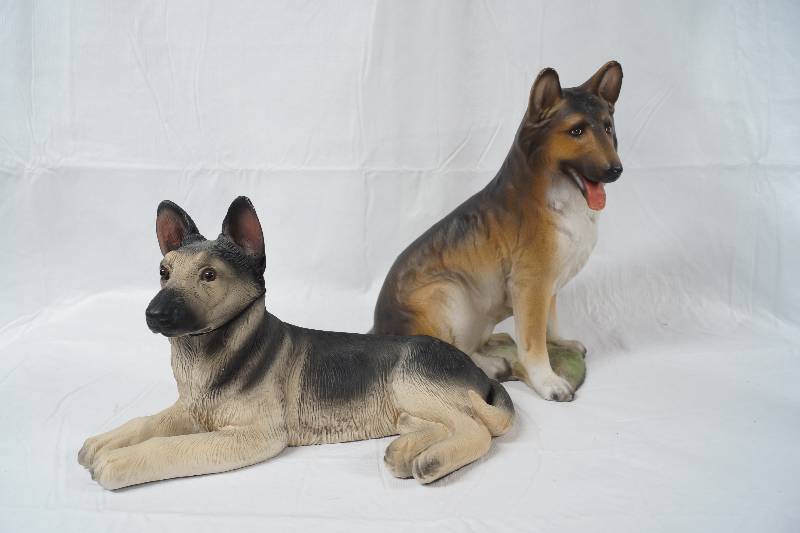 lot 2392 image: Lot of 2 Big German Shepherd Dog Statues -  Approx 1 Foot Tall BIGGER THAN PICS APPEAR See rulers in pics