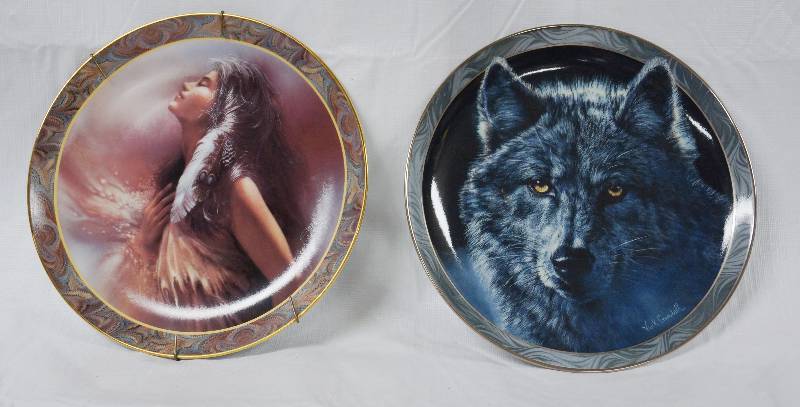 lot 2025 image: Vintage Highly Collectible Native American Indian Plates - Bradley Exchange _Moon Shadows #84-B10-200.1 & The Promise 84-B10-145.1