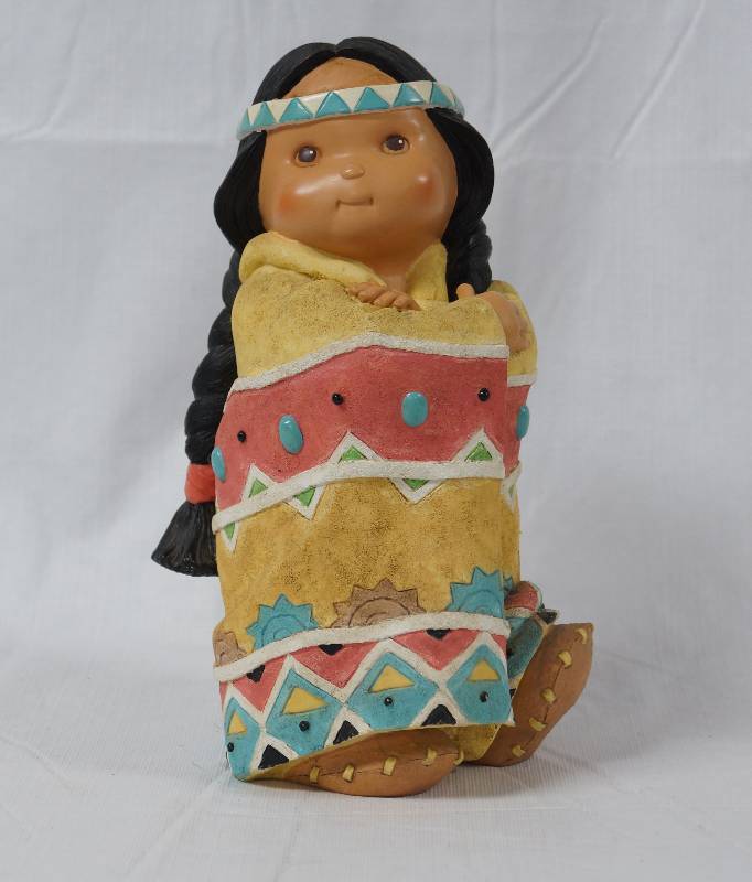 lot 2095 image: ENESCO - Standing Proud - Friends of the Feather - Native American Girl Wrapped in a blanket - 1998  - # 481076