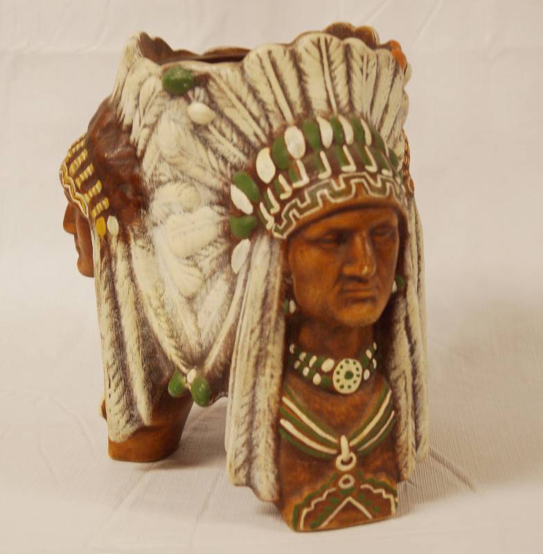 lot 2100 image: Very Unique 3-Chiefs Ceramic Vase - Hard to Find