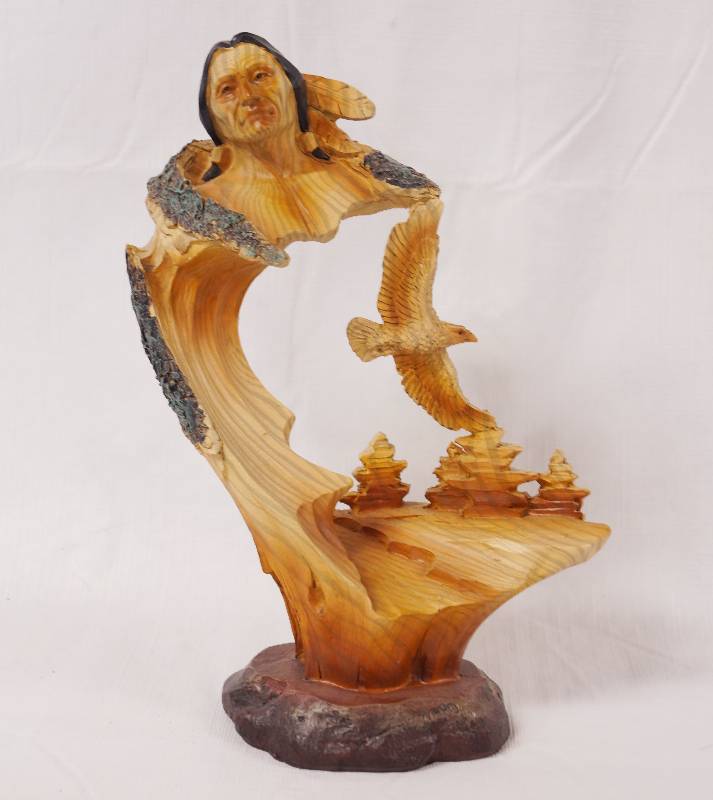 lot 2143 image: Native American and Eagle Wooden Decor - Very Neat