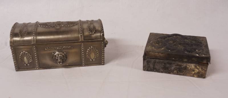 lot 2164 image: Two Metal Decorative Boxes - Larger Box is a Music Box
