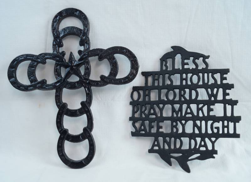 lot 2277 image: Cast Iron Religious Metal Wall Decor - See Photos for Details