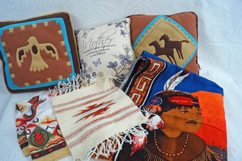 lot 2319 image: Lot of Misc. Southwestern and Native American Indian Housewares, Pillows, Place mats, Etc.  From Clean and Non-Smoking Home