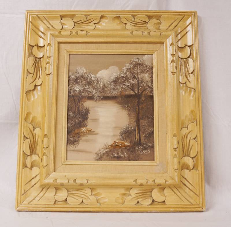 lot 2183 image: Tree and River Framed Painting - Beautiful