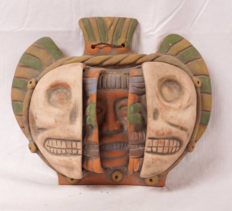 lot 2216 image: Tribal Mask Wall Hanging - Terra Cotta Pottery - Extremely Unique
