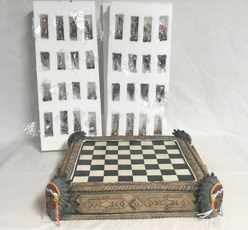 lot 2292 image: Native American ChessCheckers Board with Drawers for Pieces - ALL PIECES INCLUDED Very Cool