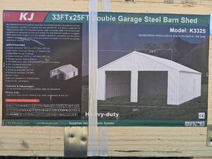lot 7705 image: KJ Model K3325 33x25ft Double Garage Steel Barn Shed