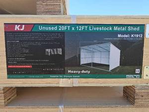 lot 7706 image: KJ Heavy-Duty Livestock Metal Shed Model K1912 20x12FT