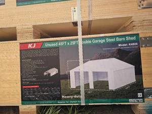 lot 7708 image: KJ Model K4525 45x25ft Double Garage Steel Barn Shed - New