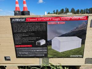 lot 7711 image: AllMetal K1220 Single Garage Metal Shed 12x20FT Unused