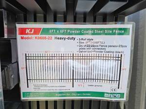 lot 7721 image: Unused&nbspKJ 8x6ft Heavy-Duty Powder Coated Steel Site Fence Panel Set K0608-22 22 Panels