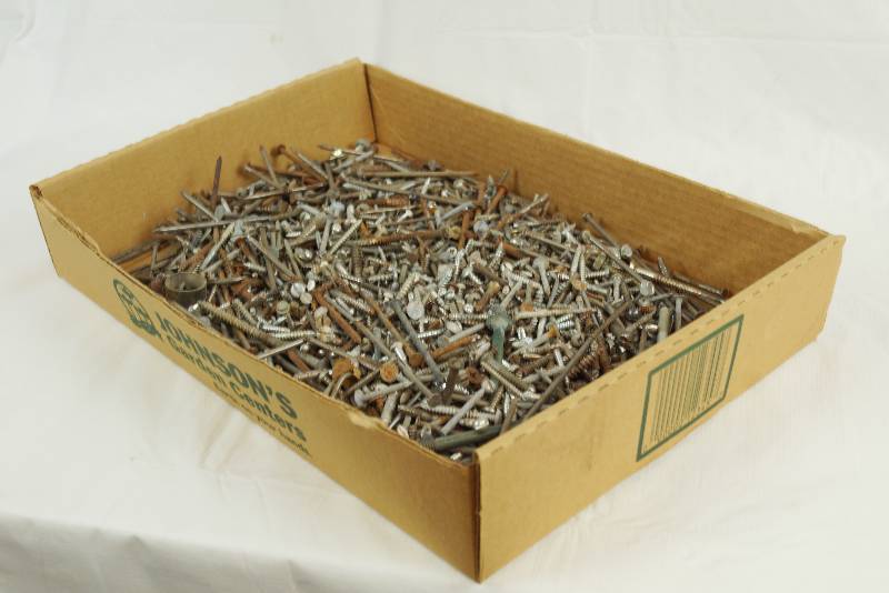 lot 2454 image: Big Box of Nails, screws and other misc hardware - 13lbs Awesome